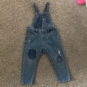 Zara baby 12/18 mo denim destroyed overall bib